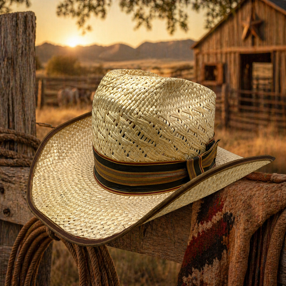 Vintage Resistol Stagecoach Straw Cowboy Hat Sz 7 3/8 Vinylcote Western Cowgirl